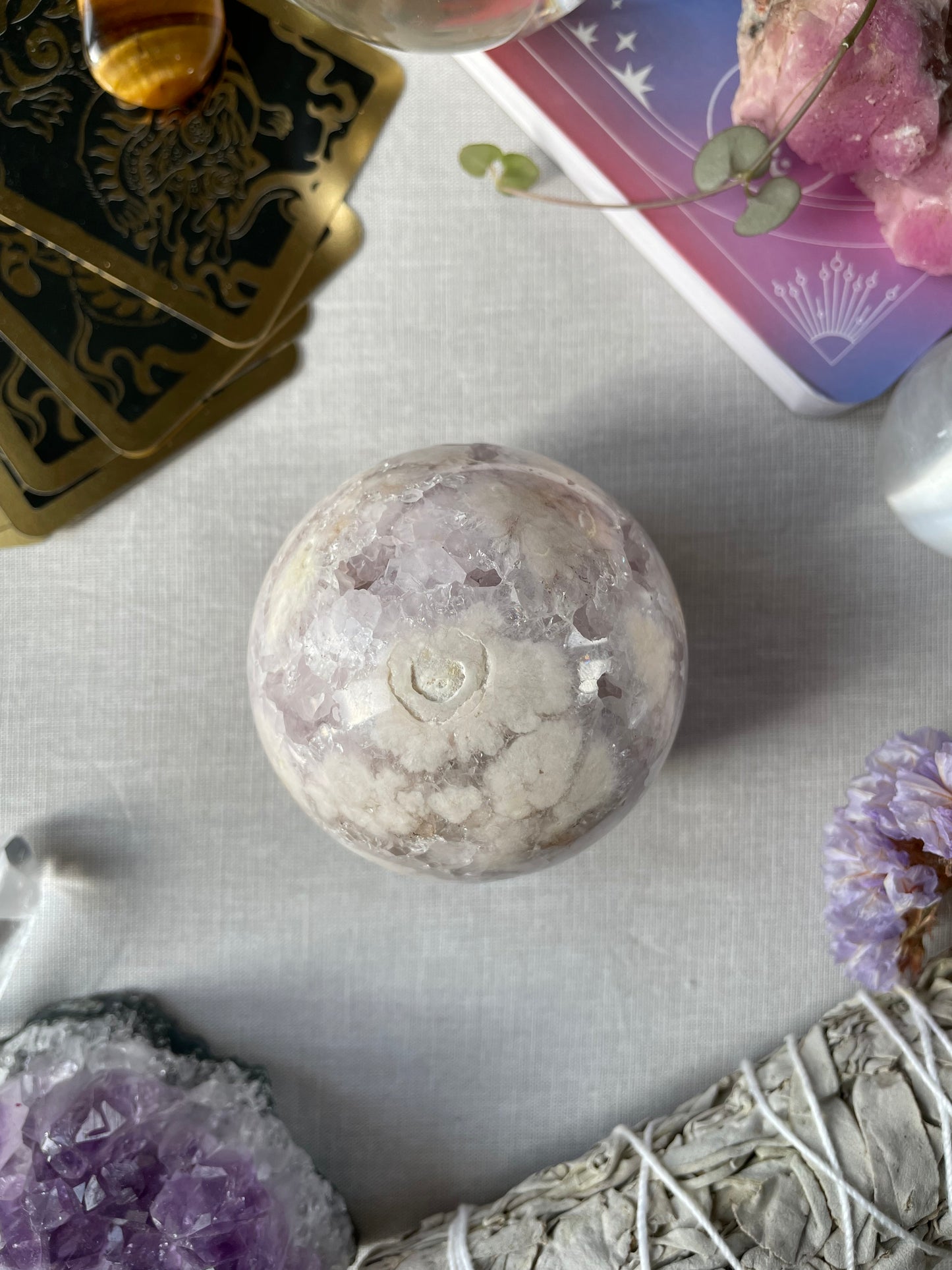 Blumenachat mit Pink Amethyst Kugel